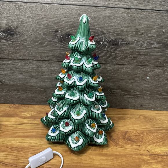 Vintage MCM Ceramic Christmas Tree 15” Lighted With Base Holiday Decor - Picture 10 of 10